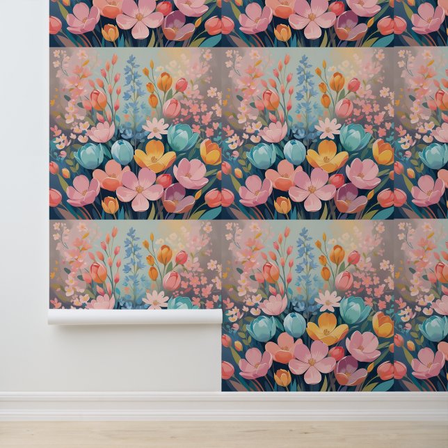 Modern Floral Dream Garden Peel and Stick Wallpaper (Application)
