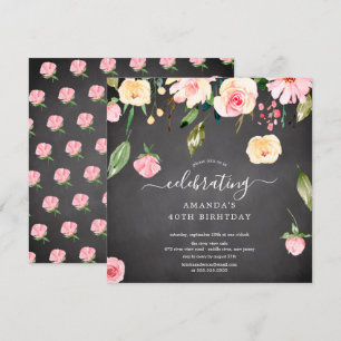 Modern Floral Drop Pink Peonies Birthday Party Inv Invitation