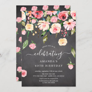 Modern Floral Drop Pink Peonies Birthday Party Inv Invitation