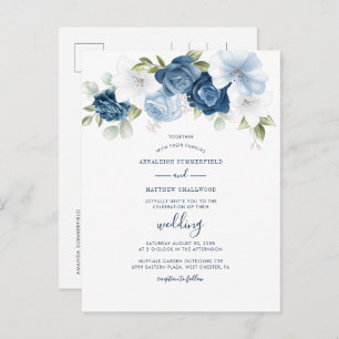 Modern Floral Dusty Blue Botanical Wedding Invitation Postcard