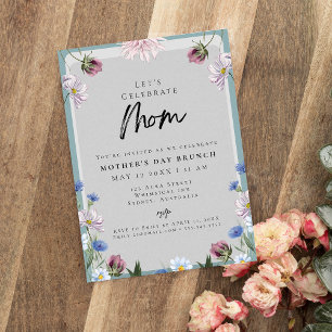 Modern Floral Dusty Blue mother's day BRUNCH  Invitation
