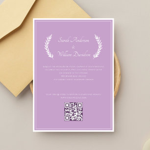 Modern Floral Elegant Lavender QR Code Wedding Invitation