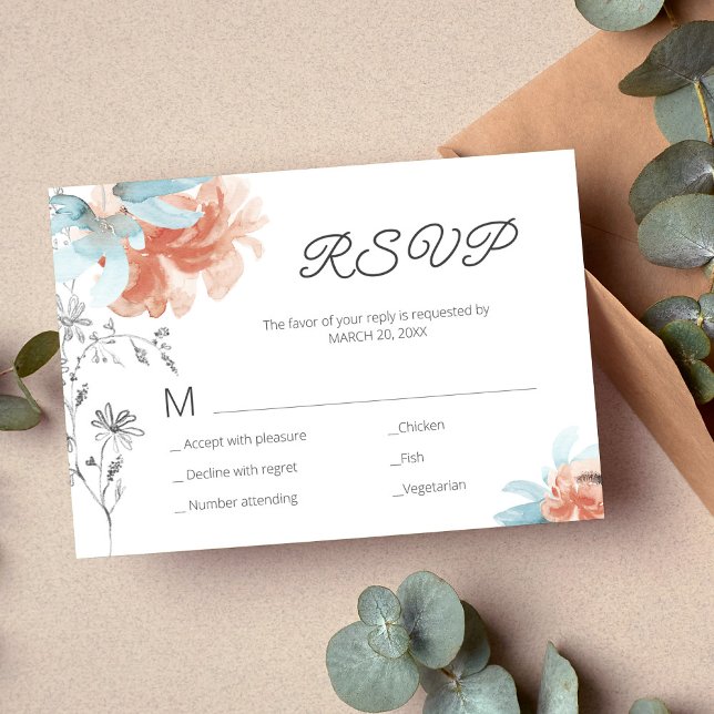 Modern floral elegant line drawing wedding RSVP card (Creator Uploaded)