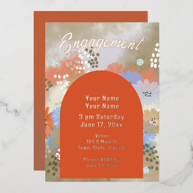 Modern Floral Engagement Foil Invitation (Front/Back)