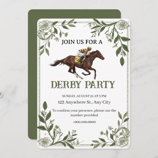 Modern Floral Equestrian Derby Invitation (Front/Back)