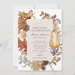 Modern Floral Fall Autumn Birthday Invitation