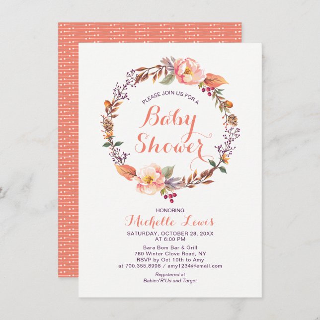 Modern Floral Fall Baby Shower Invitation (Front/Back)