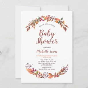 Modern Floral Fall Boy Baby Shower Invitation