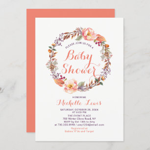 Modern Floral Fall Girl Baby Shower Invitation