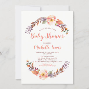 Modern Floral Fall Girl Baby Shower Invitation
