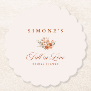 Modern Floral Fall In Love Bridal Shower Paper Coaster