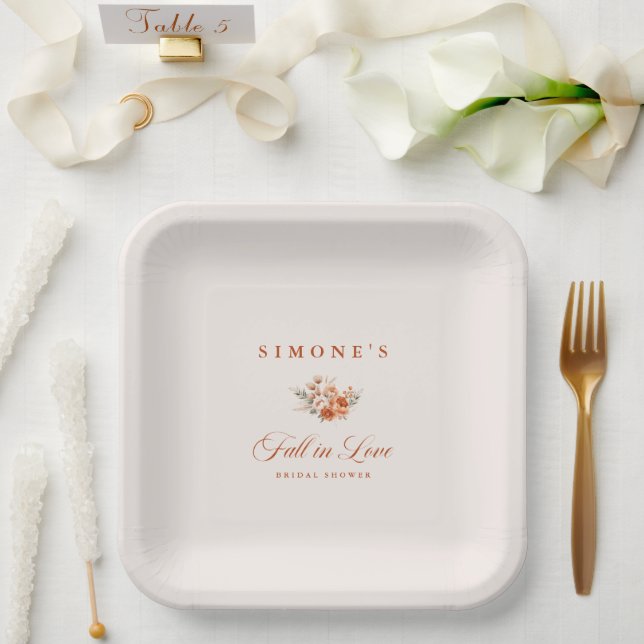 Modern Floral Fall In Love Bridal Shower  Paper Plate (Wedding)