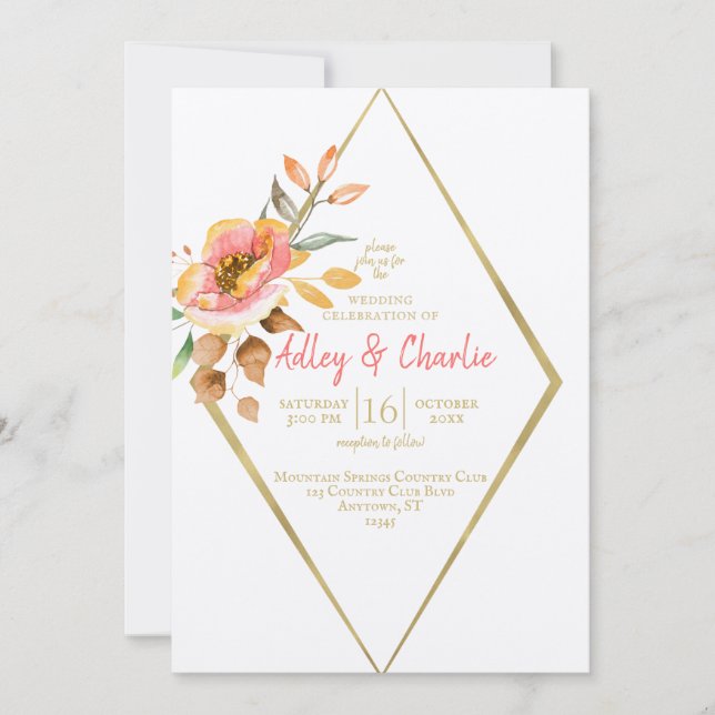 Modern Floral Fall Minimalistic Boho Chic Wedding Invitation (Front)