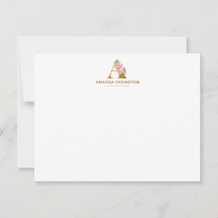 Modern Floral Faux Gold Monogram Initial Elegant Card