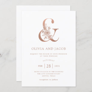 Modern Floral   Faux Rose Gold Ampersand Wedding Invitation