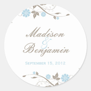 Modern Floral Favour Sticker - Aqua Blue