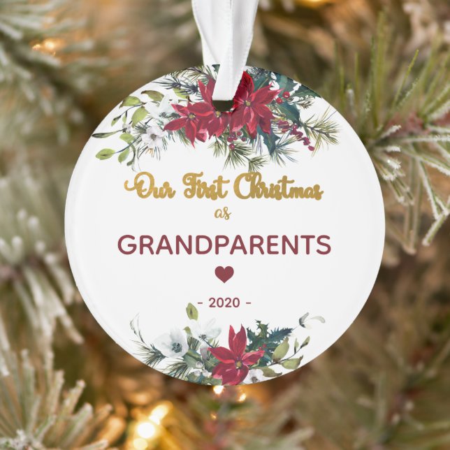 Modern Floral First Christmas Grandparents Photo Ornament (Tree)