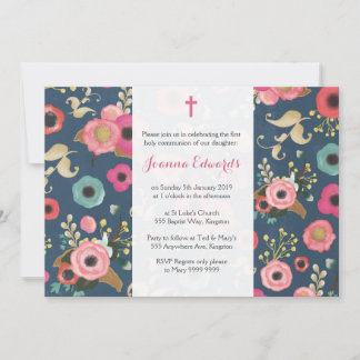 Modern Floral First Communion Personalised Invites