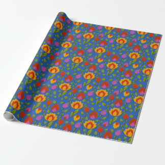 Modern Floral Folkore // Yellow-Red-Blue Wrapping Paper