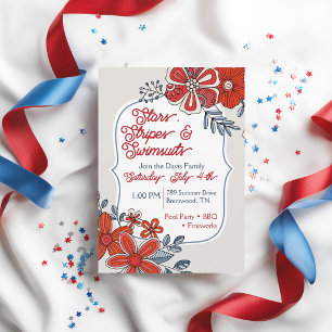 Modern Floral Fourth of July Party Invitation