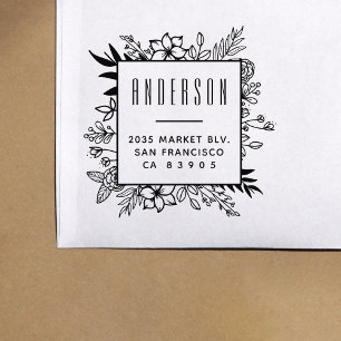 Modern Floral Frame Family Name Return Address Self-inking Stamp