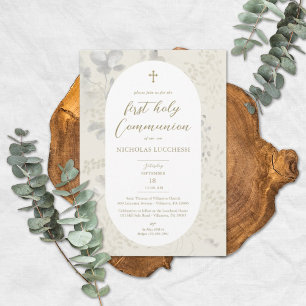 Modern Floral Frame Gender Neutral Communion Invitation