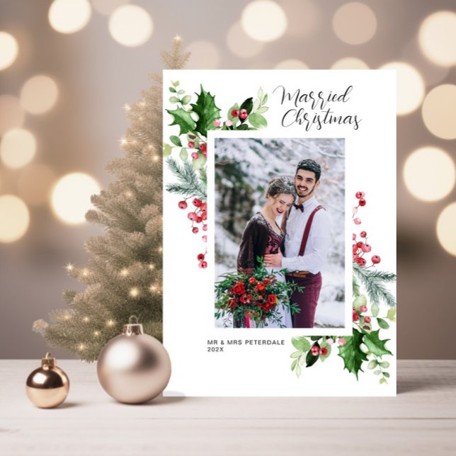 modern floral frame holiday wedding announcement (Creator Uploaded)
