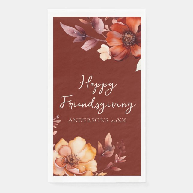Modern Floral Friendsgiving  Napkin (Front)