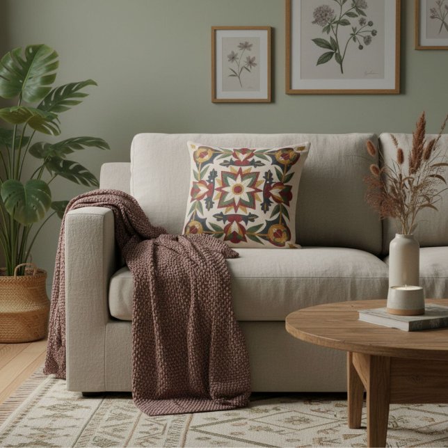  Modern floral geometric  motifs retro pattern  Cushion (Creator Uploaded)