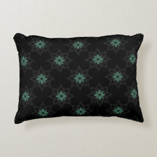 Modern Floral Geometric Pattern Teal and Black Decorative Cushion