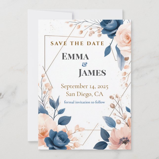 Modern Floral Geometric Wedding Save the Date Card (Front)
