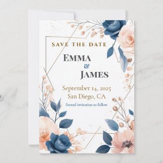 Modern Floral Geometric Wedding Save the Date Card