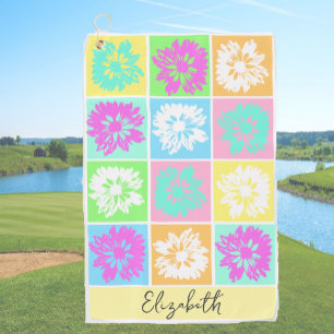 Modern Floral Gift For Her Lady Golfer Custom Name Golf Towel
