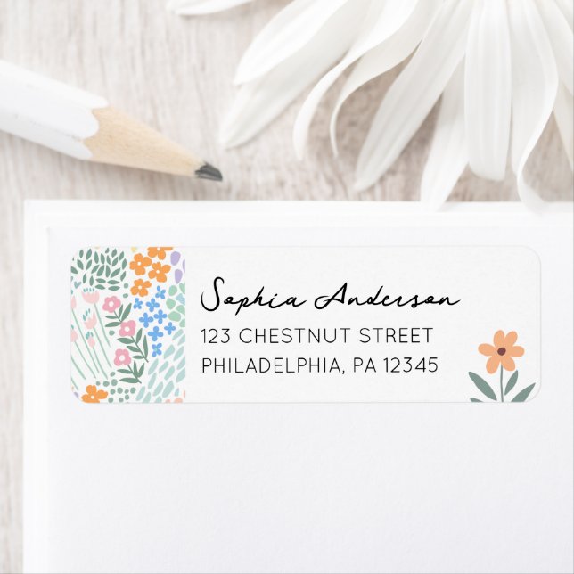 Modern Floral Girl Baby Shower Return Address Label (Insitu)