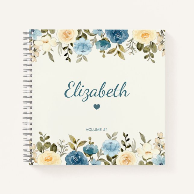 Modern Floral Girly Trendy Sketchbook Personalised Notebook (Front)