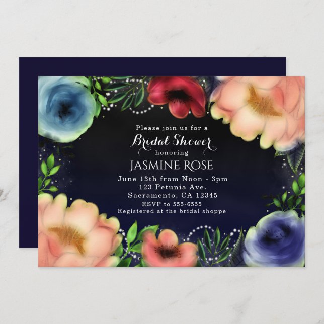 Modern Floral Glow Chic Evening Party Invitations (Front/Back)