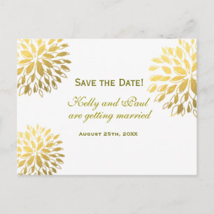 Modern Floral Gold Foil Elegant Wedding Postcard