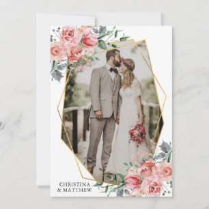 Modern Floral Gold Geometric Wedding PHOTO Thank You Card