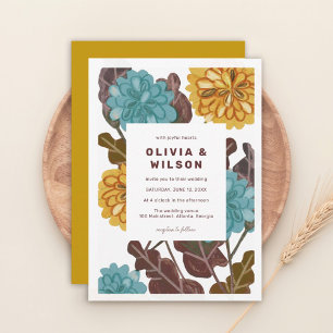 Modern floral gold jewel mustard tone invitation