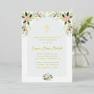 Modern floral gold text first communion