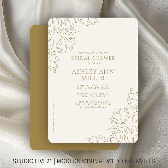 Modern Floral Gold Wedding Bridal Shower Invitation (Creator Uploaded)