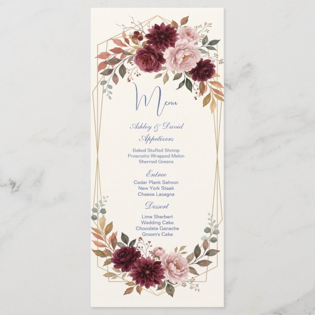 Modern Floral Gold Wedding Menu (Front)