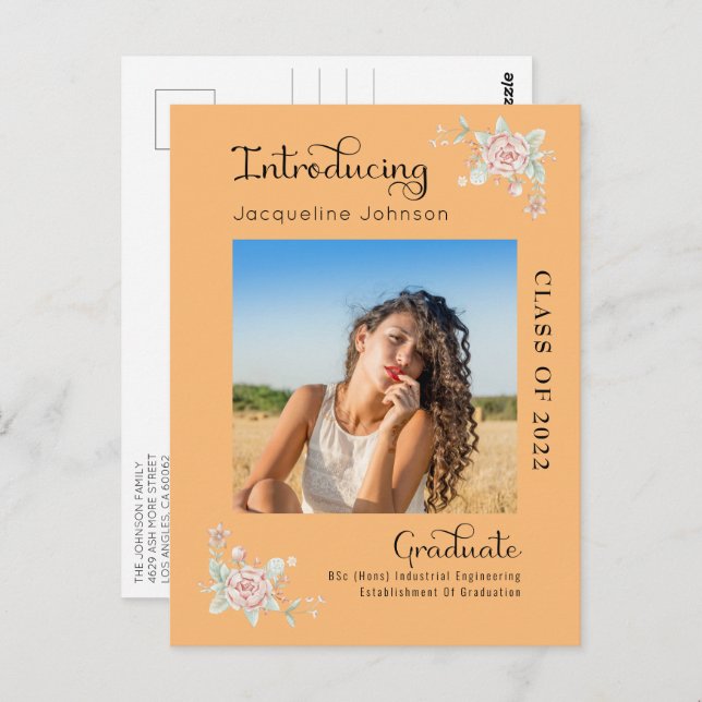 Modern Floral Graduation 2022 Photo Announcement Postcard (Front/Back)