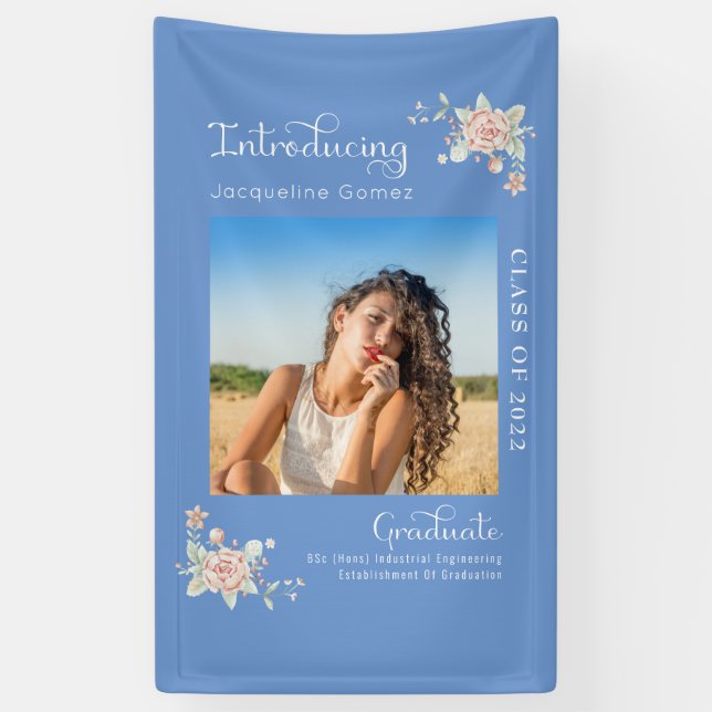 Modern Floral Graduation 2022 Photo Party Banner (Vertical)
