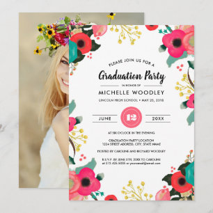 Modern Floral Graduation Invitation Photocards