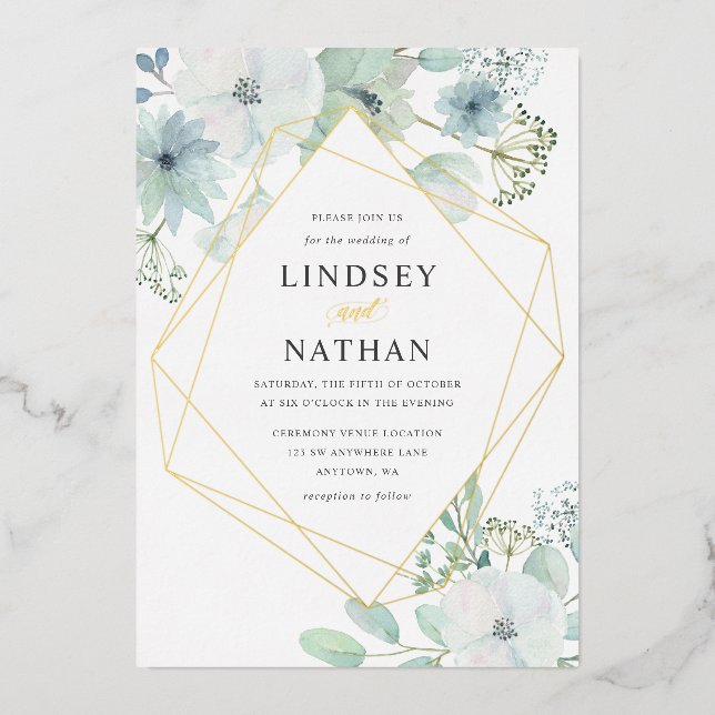 Modern Floral Greenery Geometric Wedding Gold (Front)