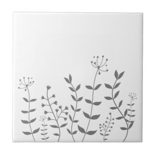 Modern floral grey and white ceramic tile