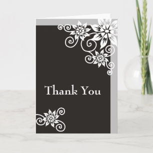 Modern Floral Grey Black And White   Thank You Card