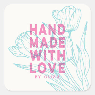 Modern Floral Handmade With Love Small Business Square Sticker