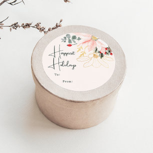 Modern Floral Happiest Holidays To From Classic Round Sticker